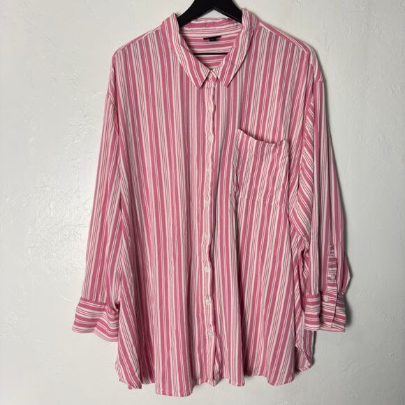 Torrid Striped Rayon Slub Drop Shoulder Button Up Top Shirt Womens Size 4X - Picture 1 of 7